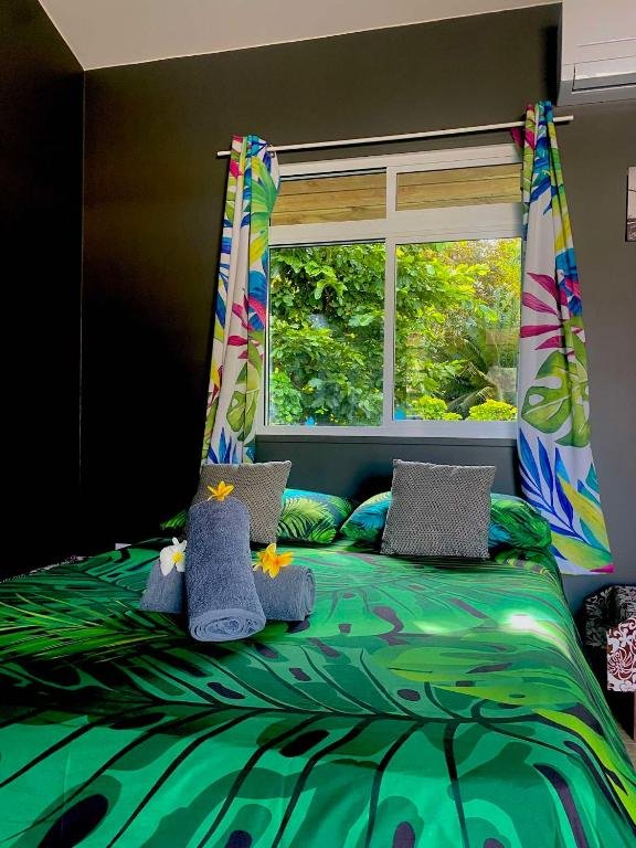 Studio with tropical curtains